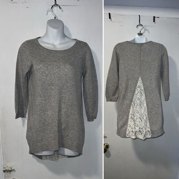 THE LIMITED Grey 3/4 Sleeve Lace Back Sweater-XS - Picture 1 of 10